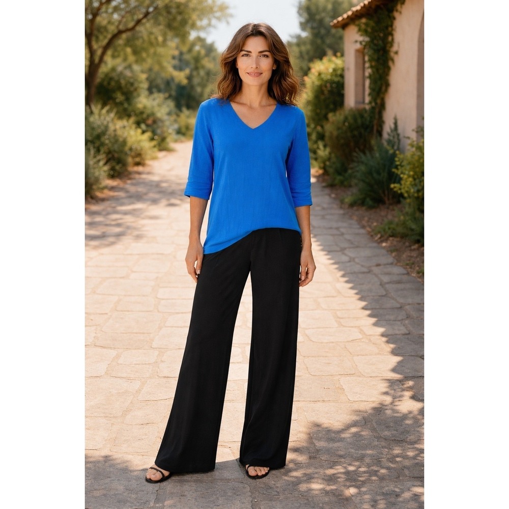 Flax Linen‎ Tunic Dress Women S Blue V-Neck Pockets Lagenlook Minimalist Top